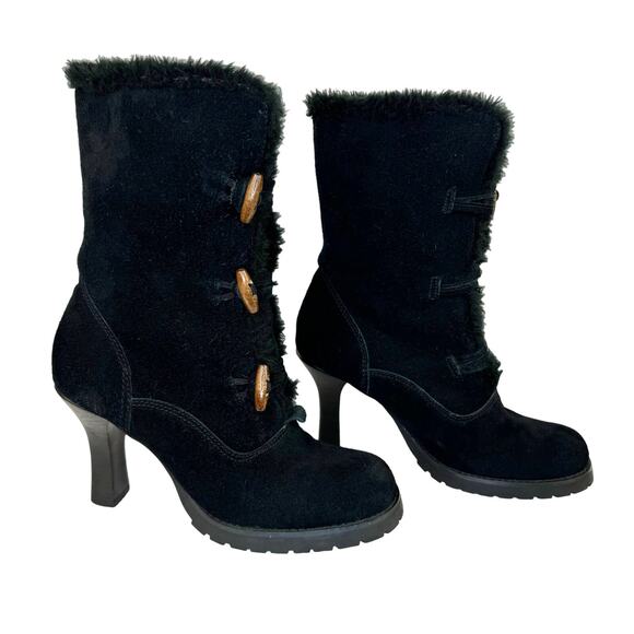 COLIN STUART | Black Suede Faux Fur Heel Ankle Boots | Women's 8.5 - Picture 1 of 12